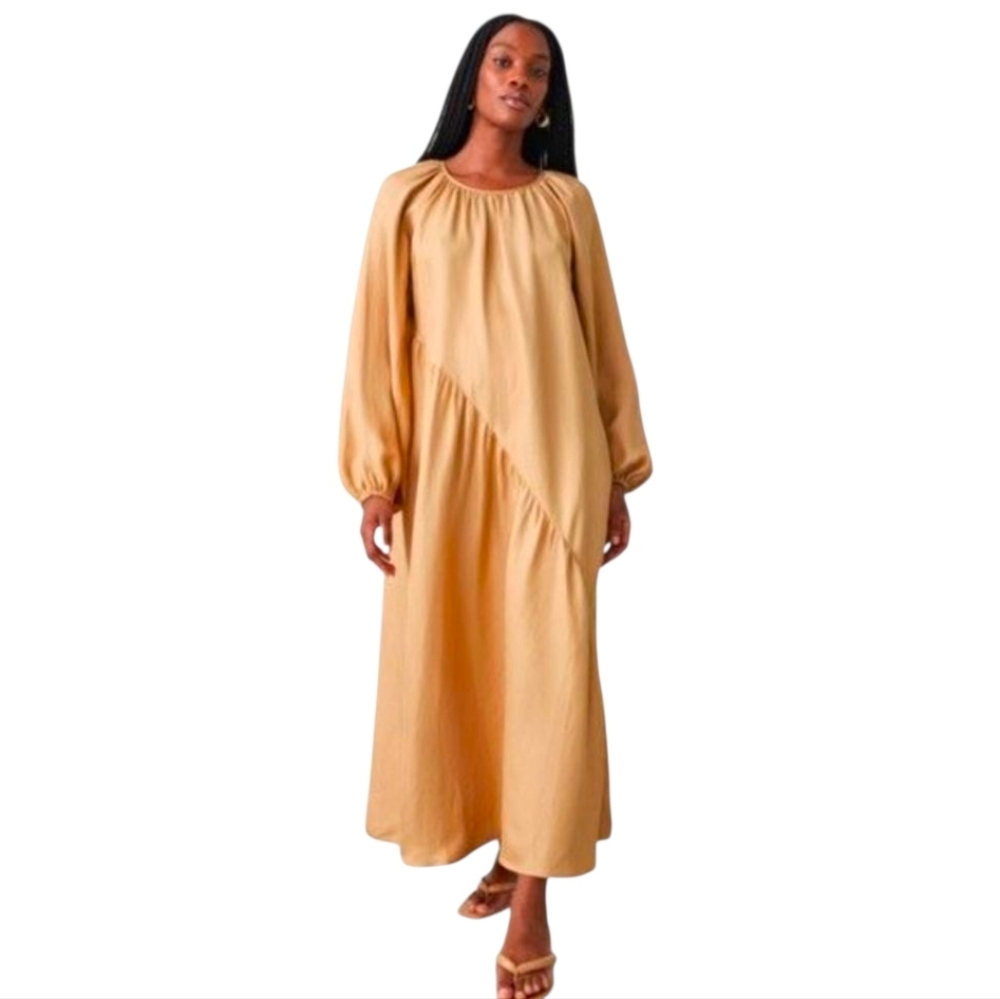 & Other Stories Voluminous Oversized Balloon Sleeve Midi Dress, Beige Size XS
